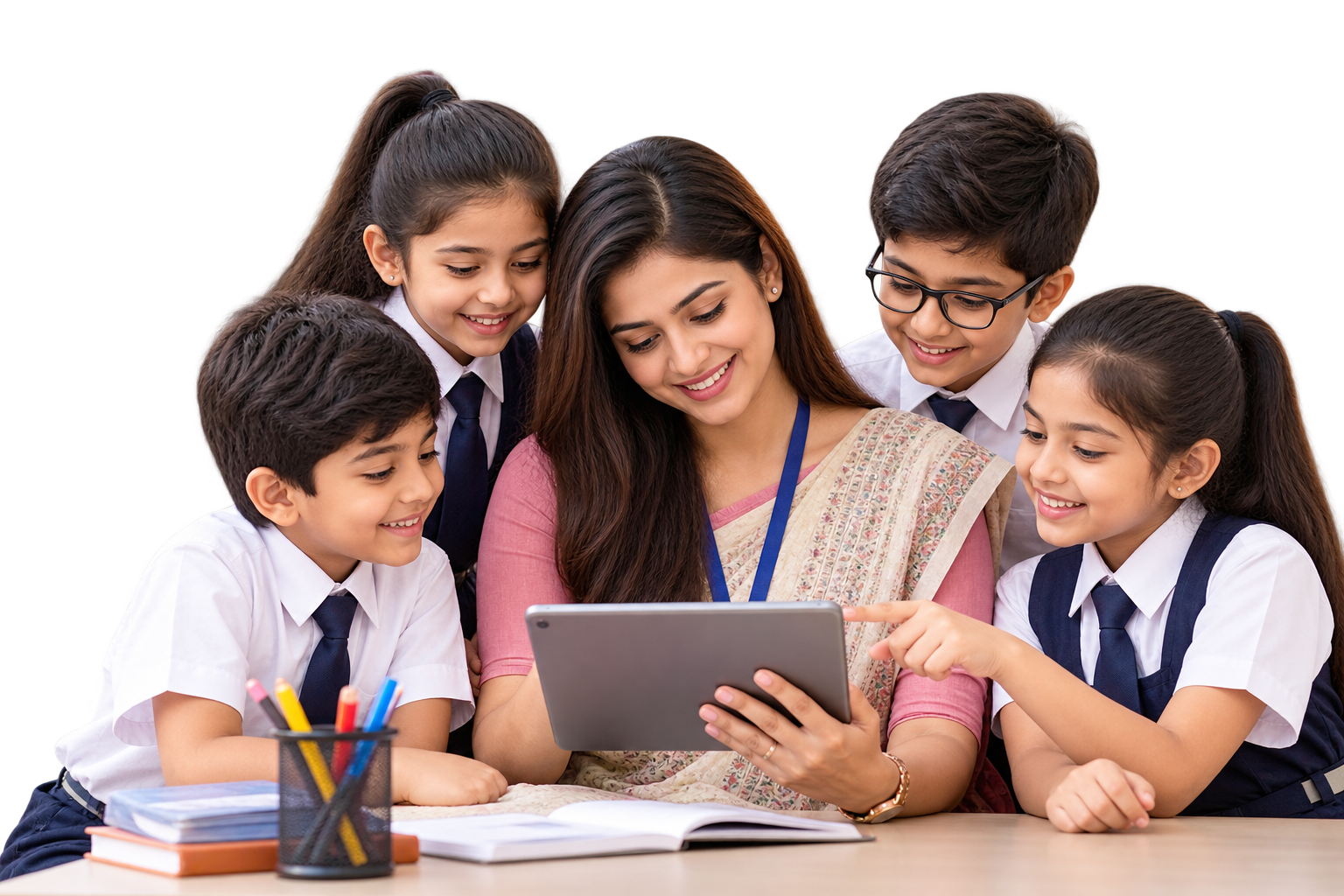 Teacher using the Padhalo teacher app in the classroom